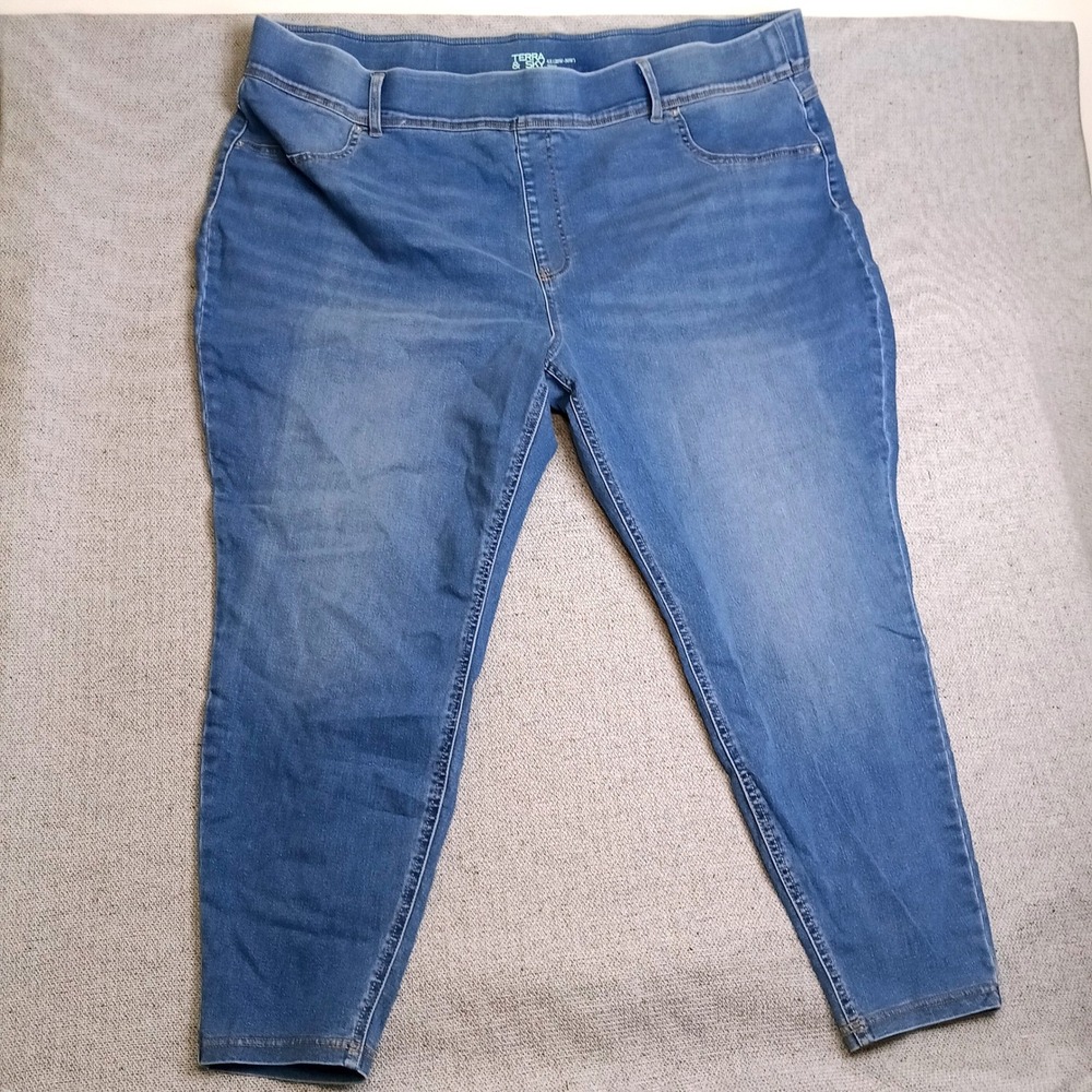 Terra & Sky Skinny Jeans Womens 4X 28W-30W Blue Excellent Pull On Stretch Denim